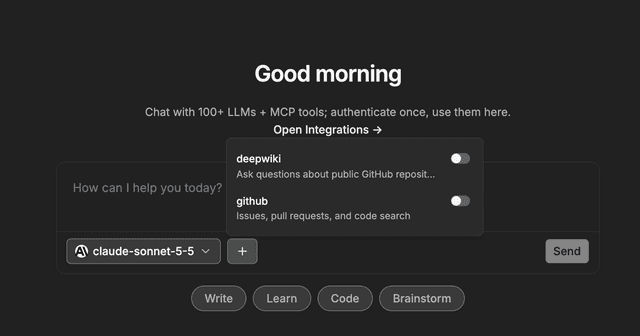 The MCP server list with one switch for each server