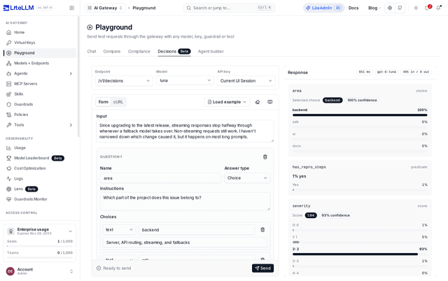 Audit Worksheet Request Example Try it in the Admin UI | liteLLM