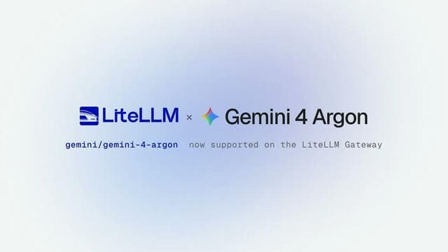 Gemini 4 Argon on LiteLLM: the LiteLLM and Gemini 4 Argon lockup, then Gemini 4 Argon selected in the LiteLLM model list.