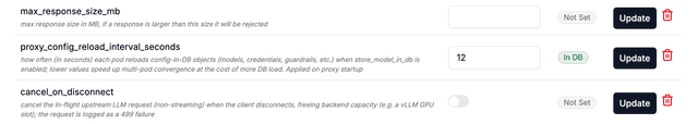 Router Settings General tab showing proxy_config_reload_interval_seconds set to 12