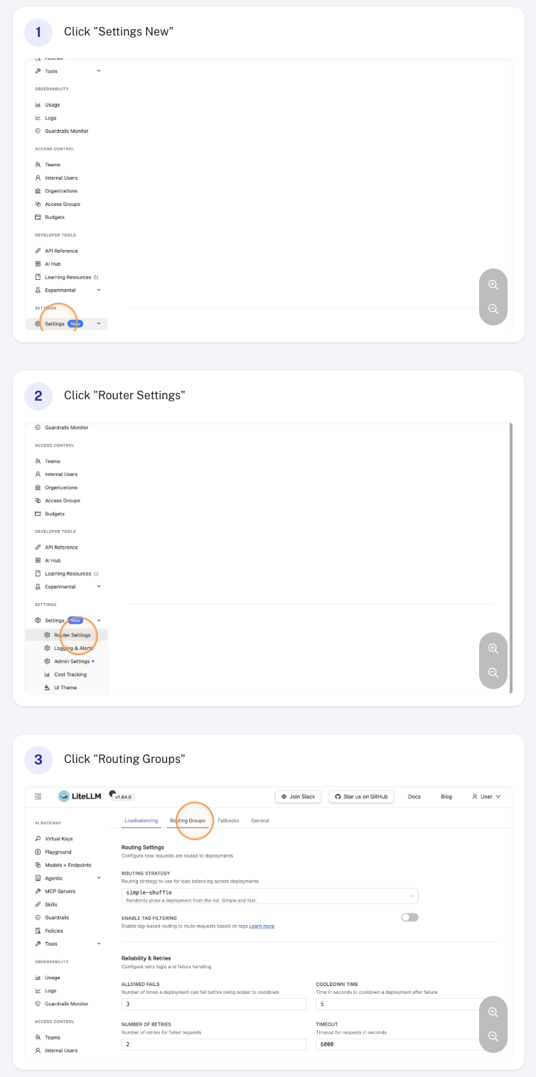 Open Routing Groups settings