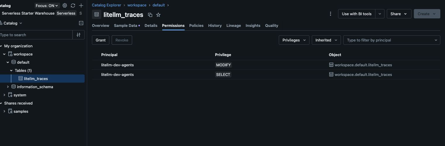 The service principal's permissions on the destination table in Databricks