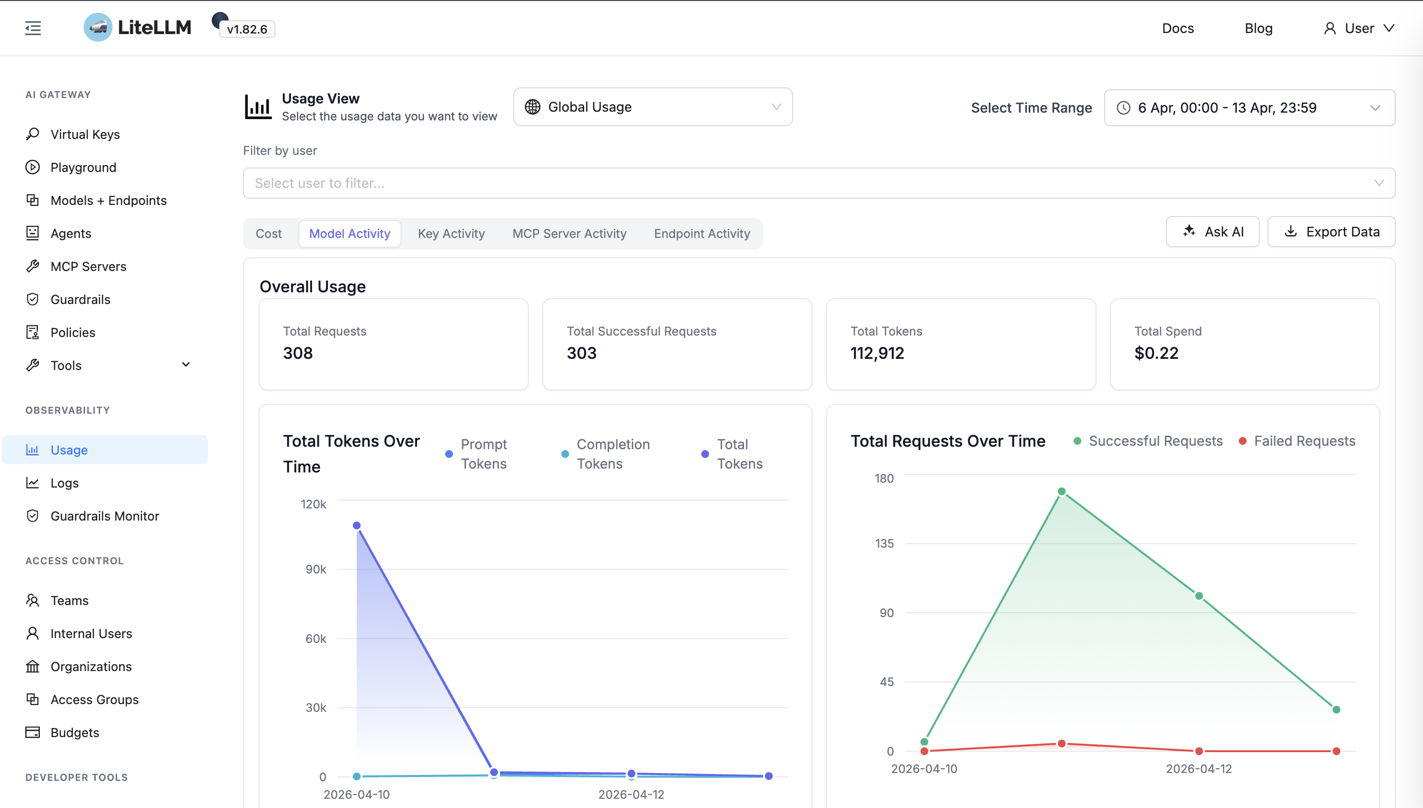 Navigate to Model activity in the LiteLLM UI
