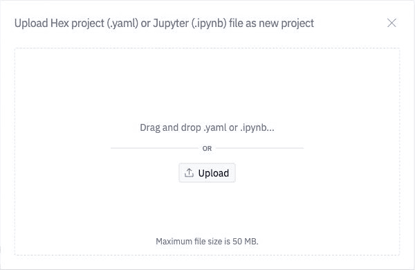 Hex Upload project dialog