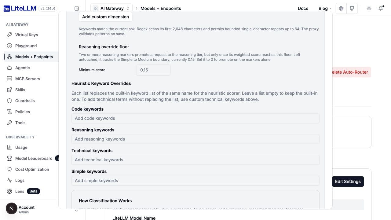 Reasoning floor and the four heuristic keyword override lists