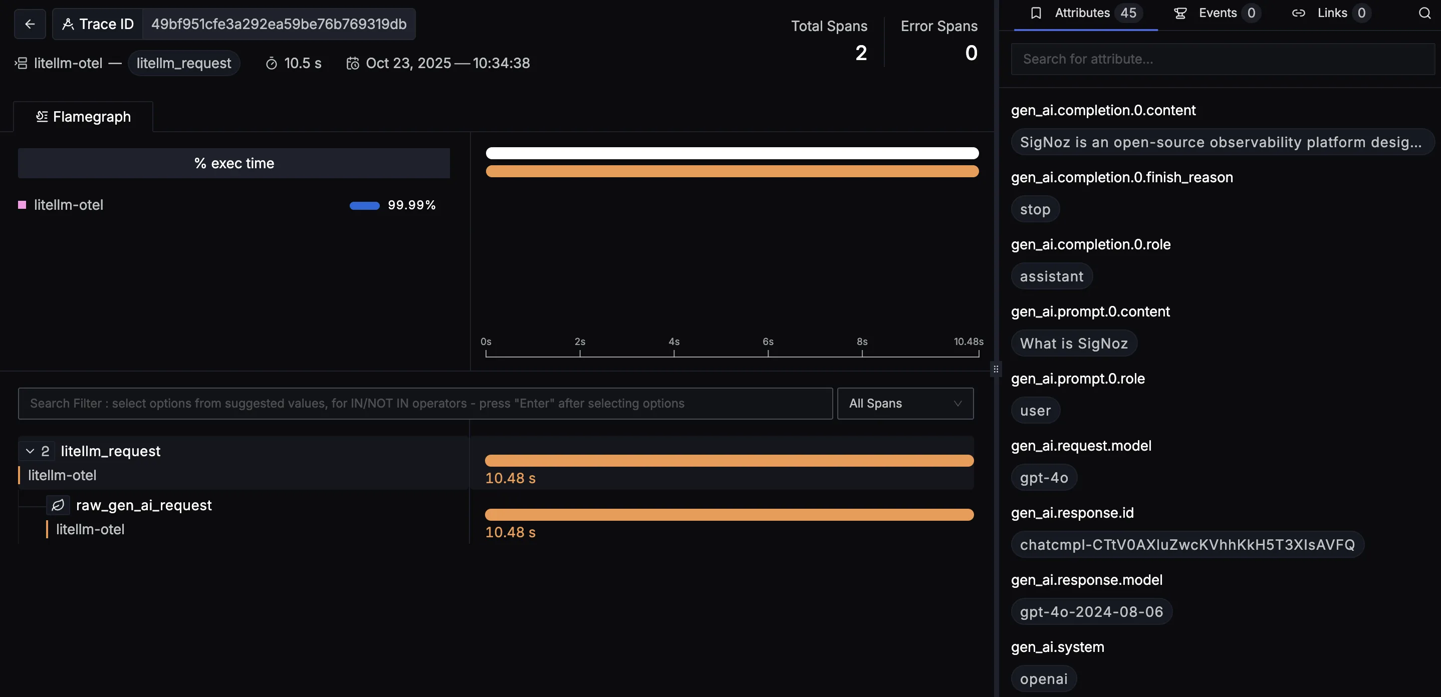 LiteLLM SDK Detailed Trace View