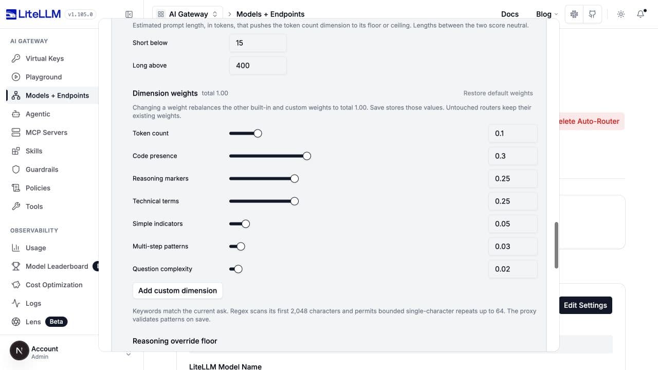 Rule-based token thresholds and dimension weights in Advanced scoring